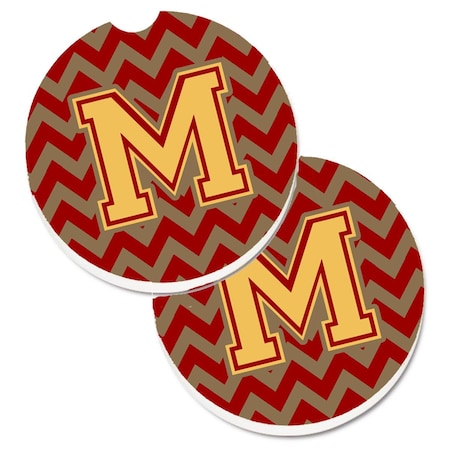 Carolines Treasures Letter M Chevron Garnet and Gold Set of 2 Cup Holder Car Coaster CJ1048-MCARC